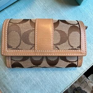 Coach Signature Brown and Tan Leather Wallet